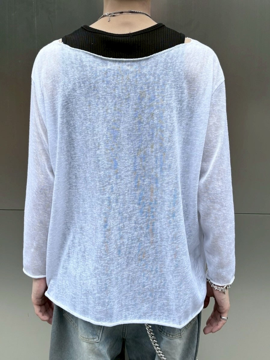 受注制【nmtc +】see through lettering long sleeve (3color) / 【エヌエムティーシープラス】シースルーレタリングプリント長袖Tシャツ