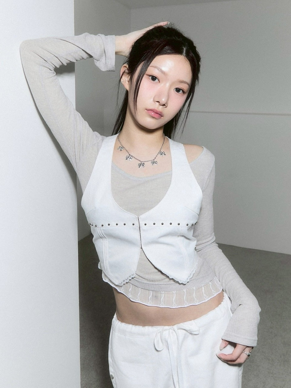 【CHERRYQUIRI】sheer layered unbal sleeve / 【チェリーキュリー】シアーレイヤードアンバランス長袖トップス