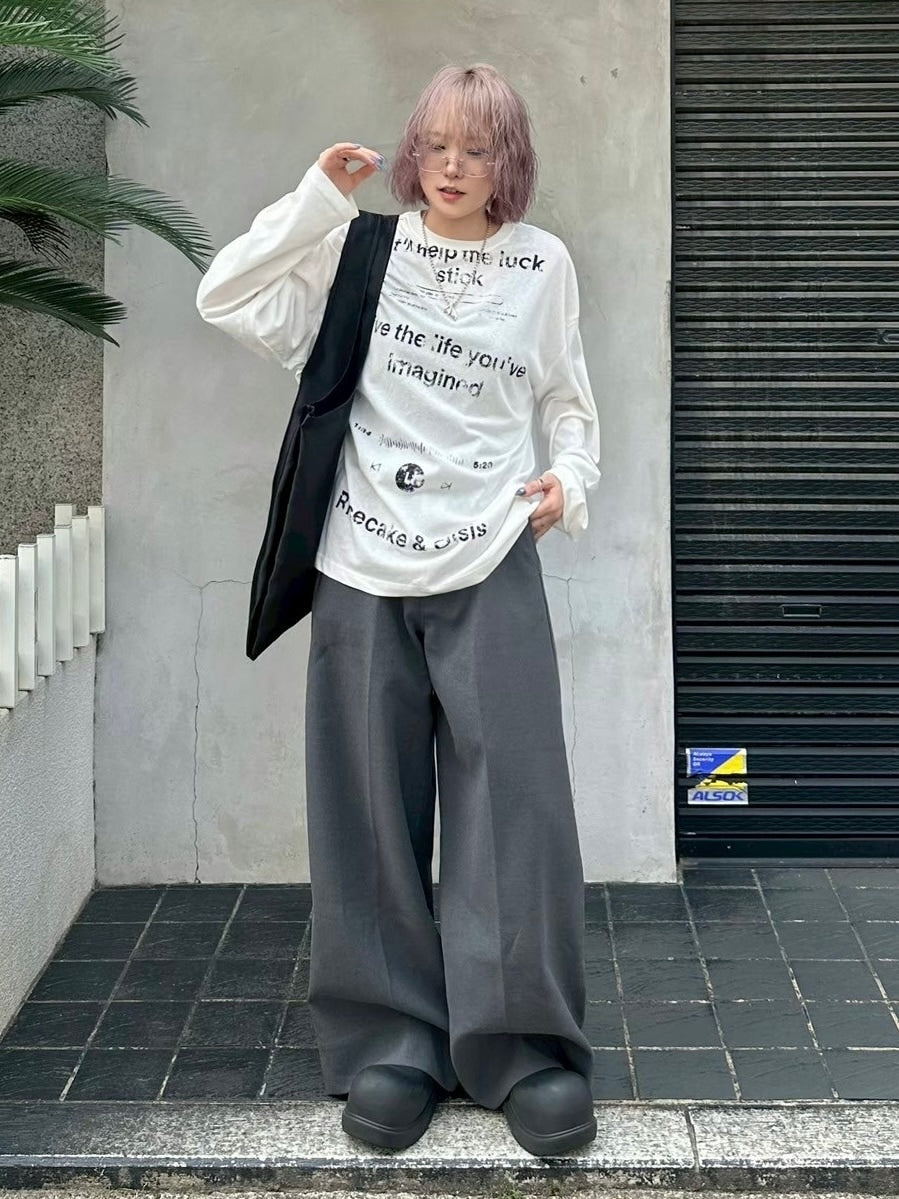 【Chikashitsu +】croque lettering long sleeve / 【チカシツプラス】モックネックレタリング長袖Tシャツ(2color)