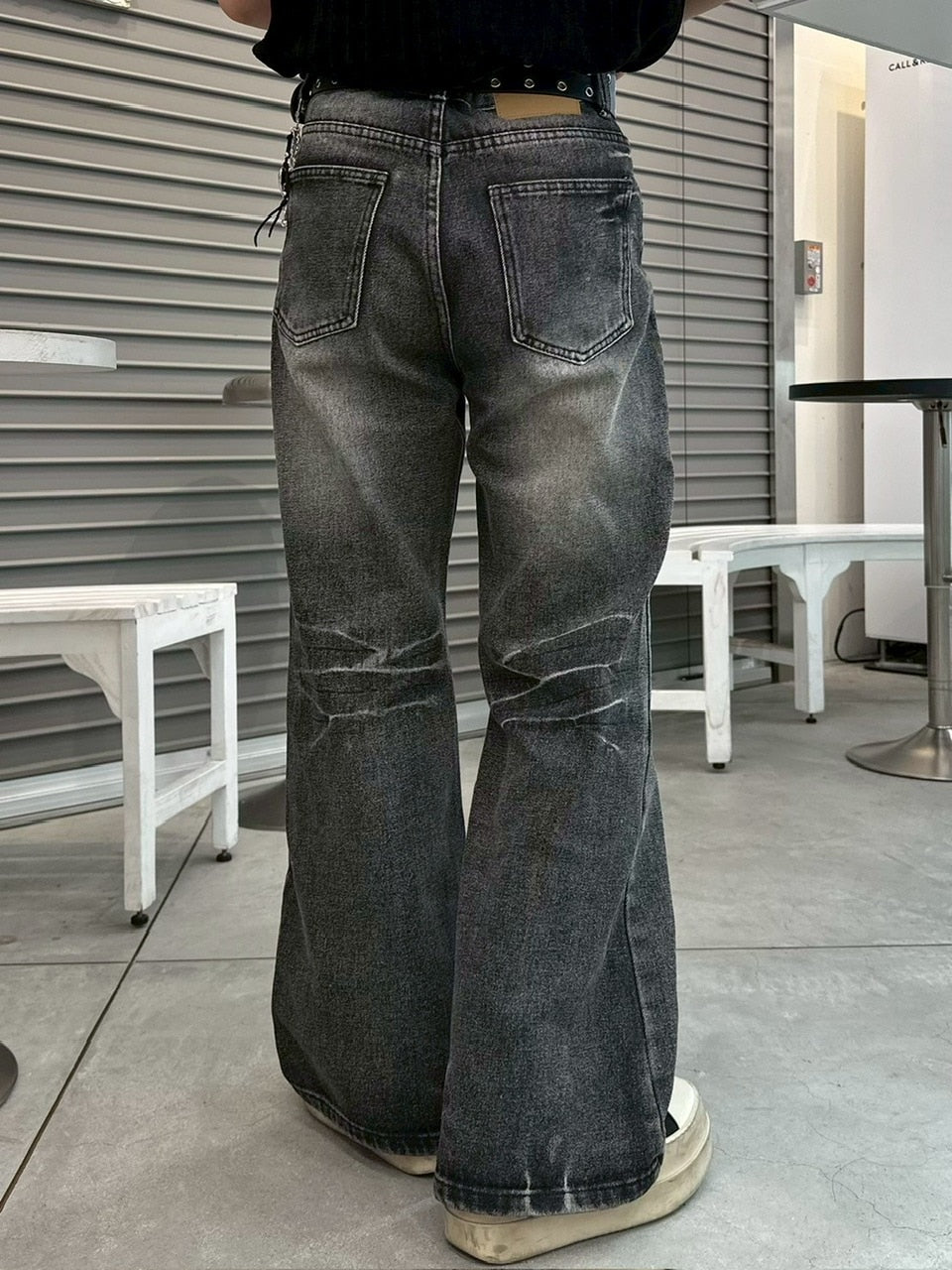 【LUV CODE】washed denim flare pants