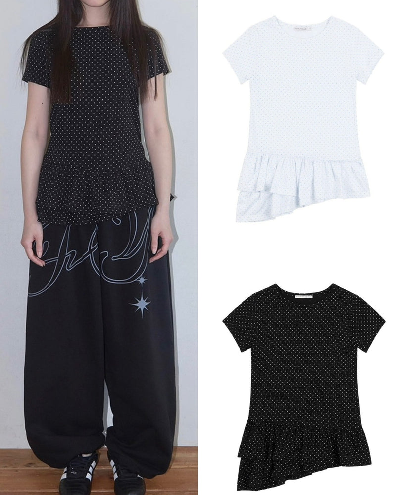 【FANCY CLUB】Frill Layered Dot Tee / フリルレイヤードドット半袖Tシャツ