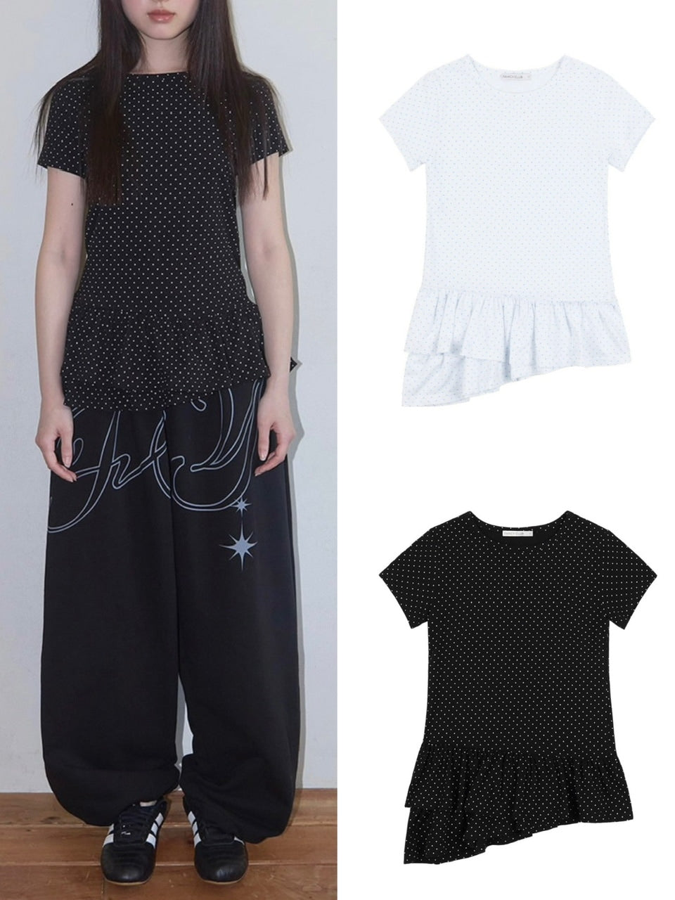 【FANCY CLUB】Frill Layered Dot Tee / フリルレイヤードドット半袖Tシャツ