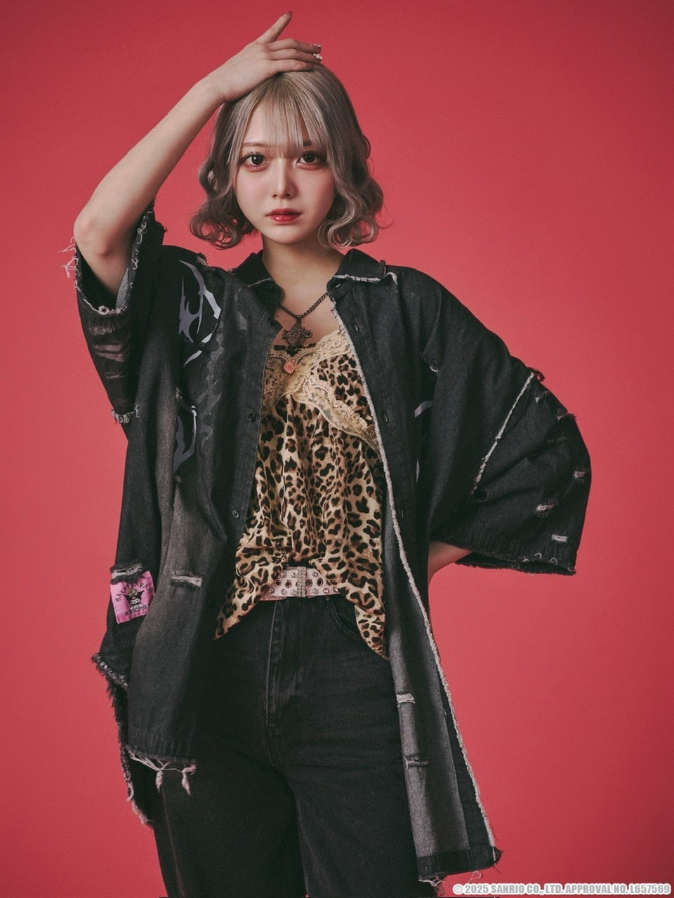 【GALFY×KUROMI】イルガルフィーボロボロデニム半袖BIGシャツ