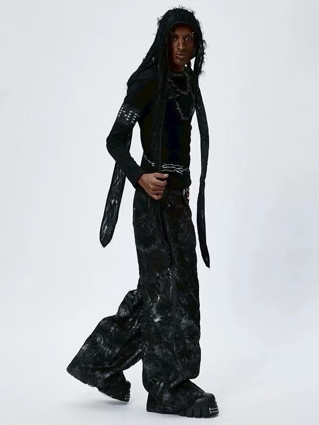 【DND4DES】COATED FAUX LEATHER BIKER BAGGY PANTS