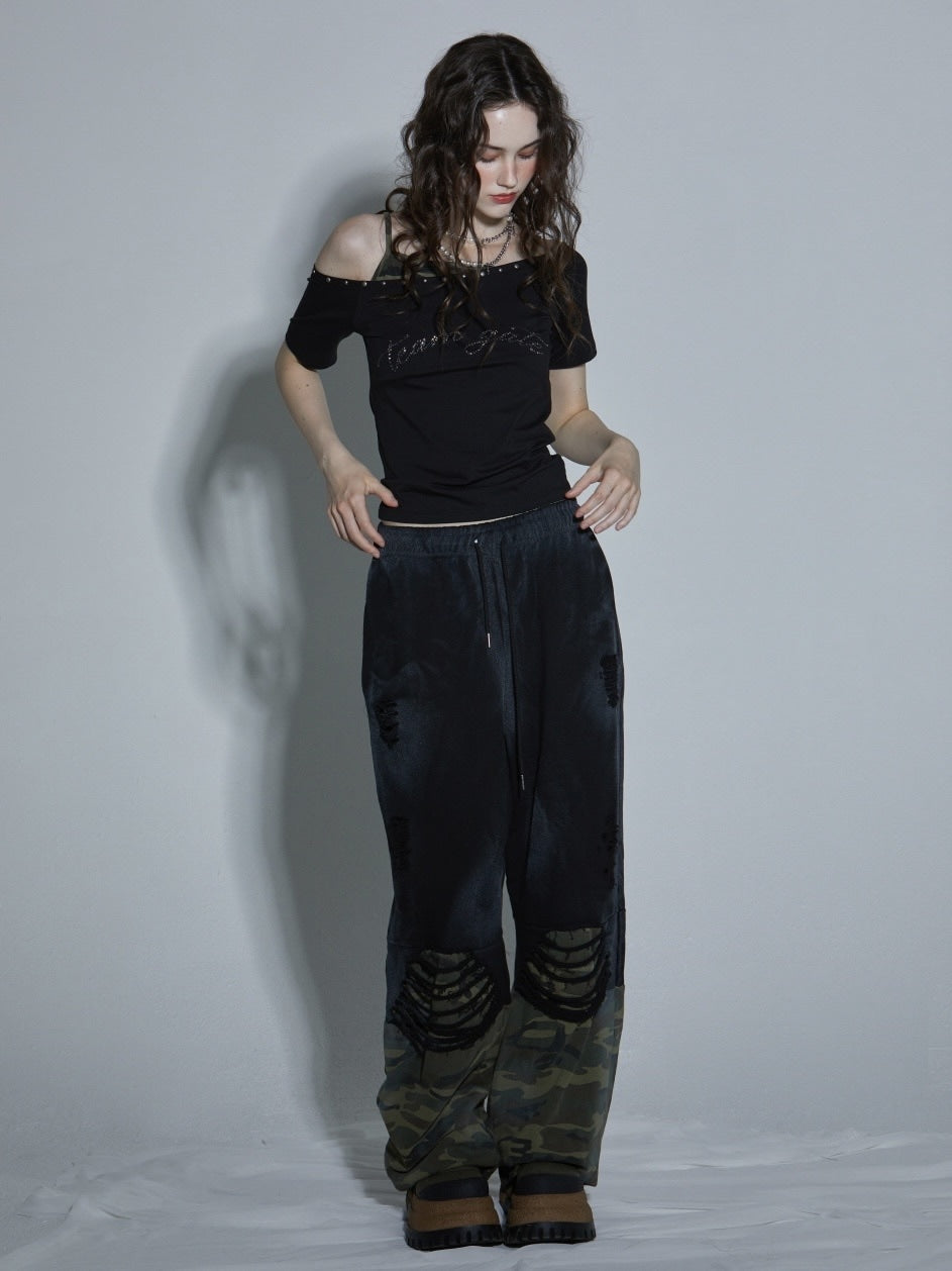 【GATELESS】LAYERED CAMI OFF-SHOULDER T-SHIRT / 【ゲートレス】レイヤードキャミソールオフショルダーTシャツ