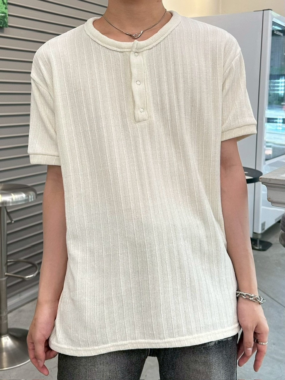 受注制【LUV CODE】henry neck half sleeve velours top (4color)