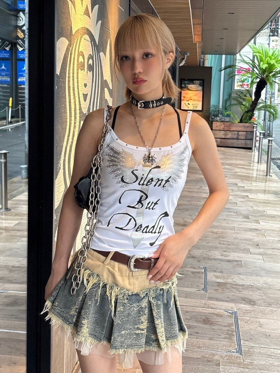 【SETUP‐EXE】CROSS STUDDED SLEEVELESS / 【セットアップエグゼ】クロススタッズキャミソール