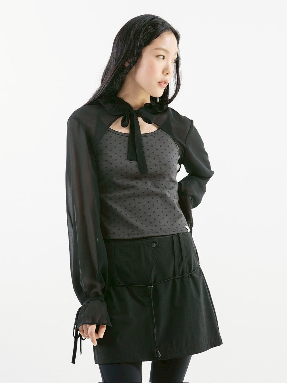 【TUOMIO】CHIFFON HOODED BOLERO / 【トゥオミオ】シフォンフードボレロ