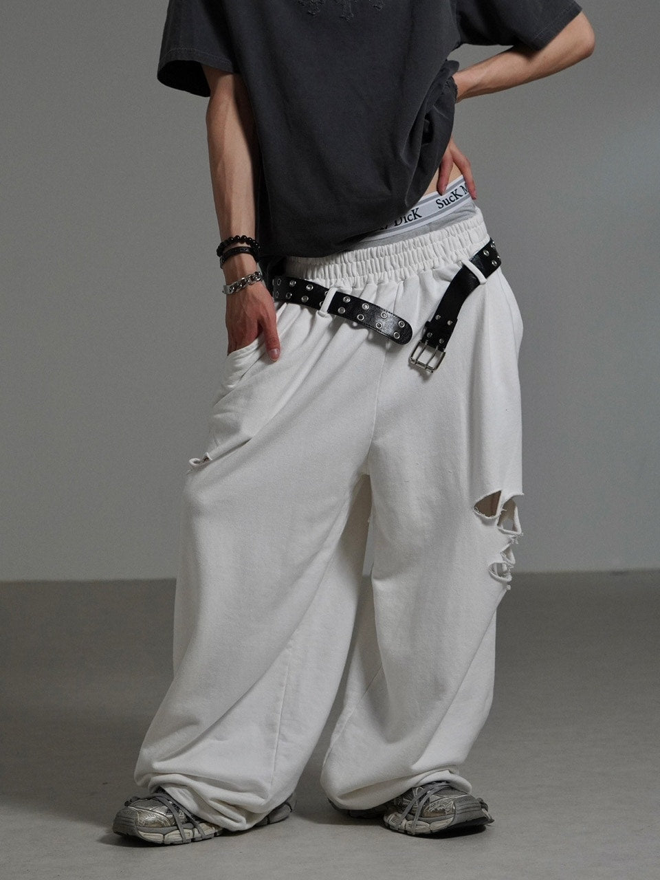 【Chikashitsu +】full length damage sweat pants / 【チカシツプラス】フルレングスダメージスウェットパンツ (3color)