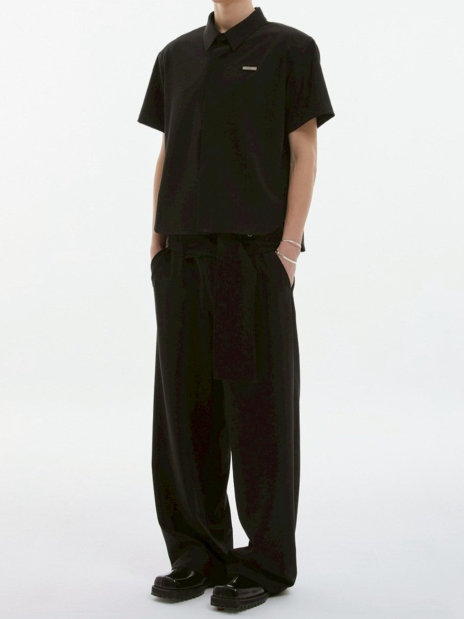 【ESC STUDIO】neat shoulder pad shirt/ 【イーエスシーステュディオ】ニートショルダーパット半袖シャツ