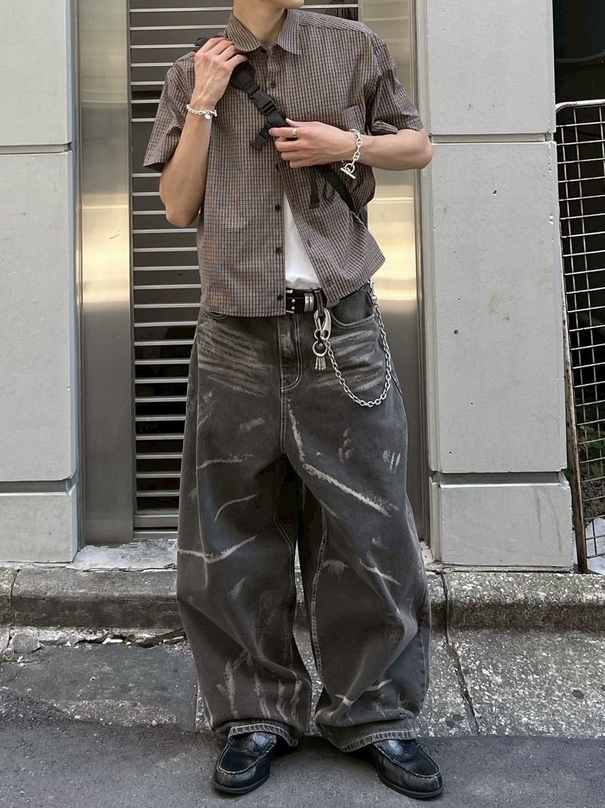 【Chikashitsu +】full painting wide denim pants / 【チカシツプラス】 フルペインティングワイドデニム