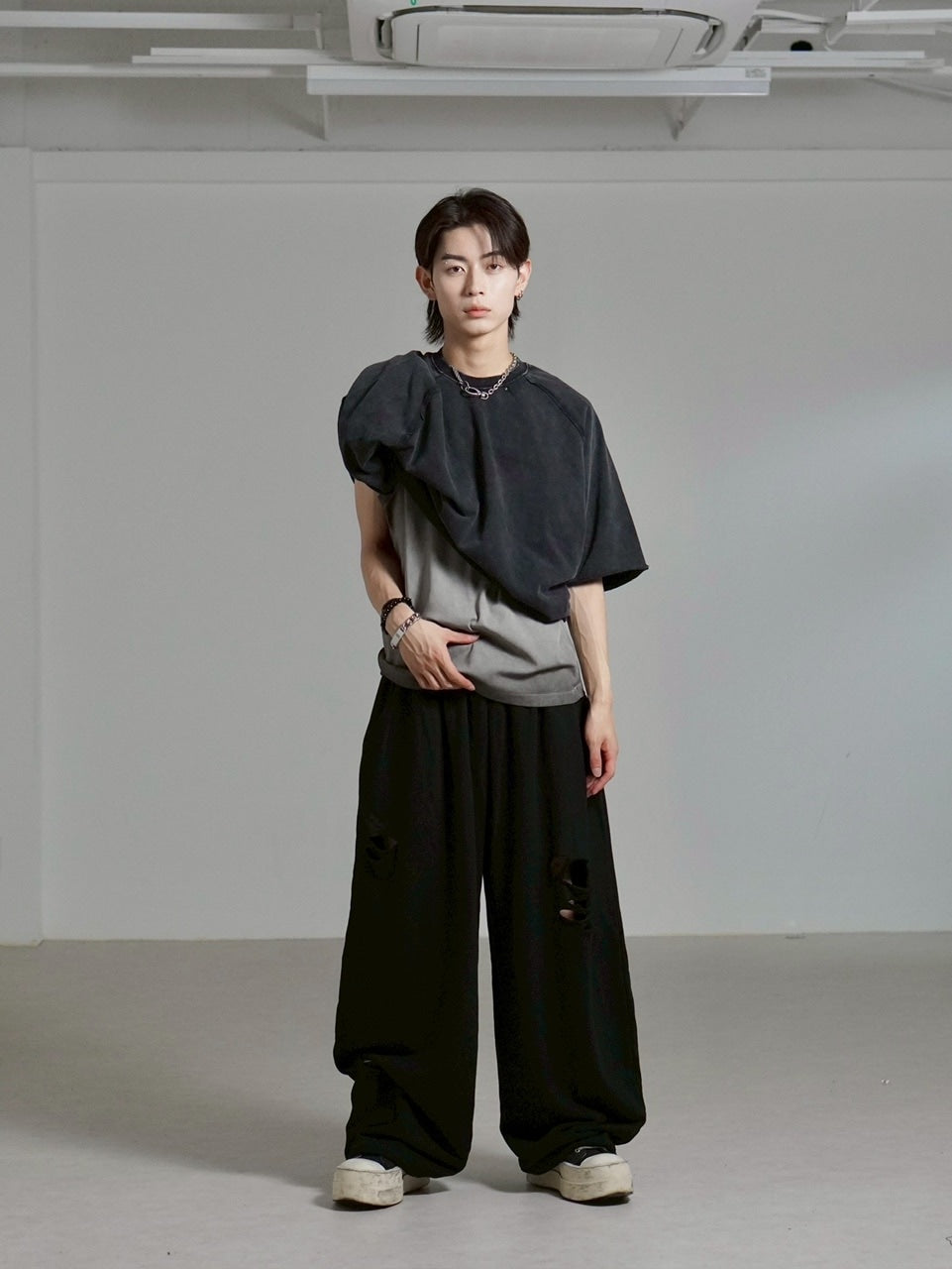 受注制【Chikashitsu +】full length crash sweat pants / 【チカシツプラス】フルレングスクラッシュスウェットパンツ (2color)