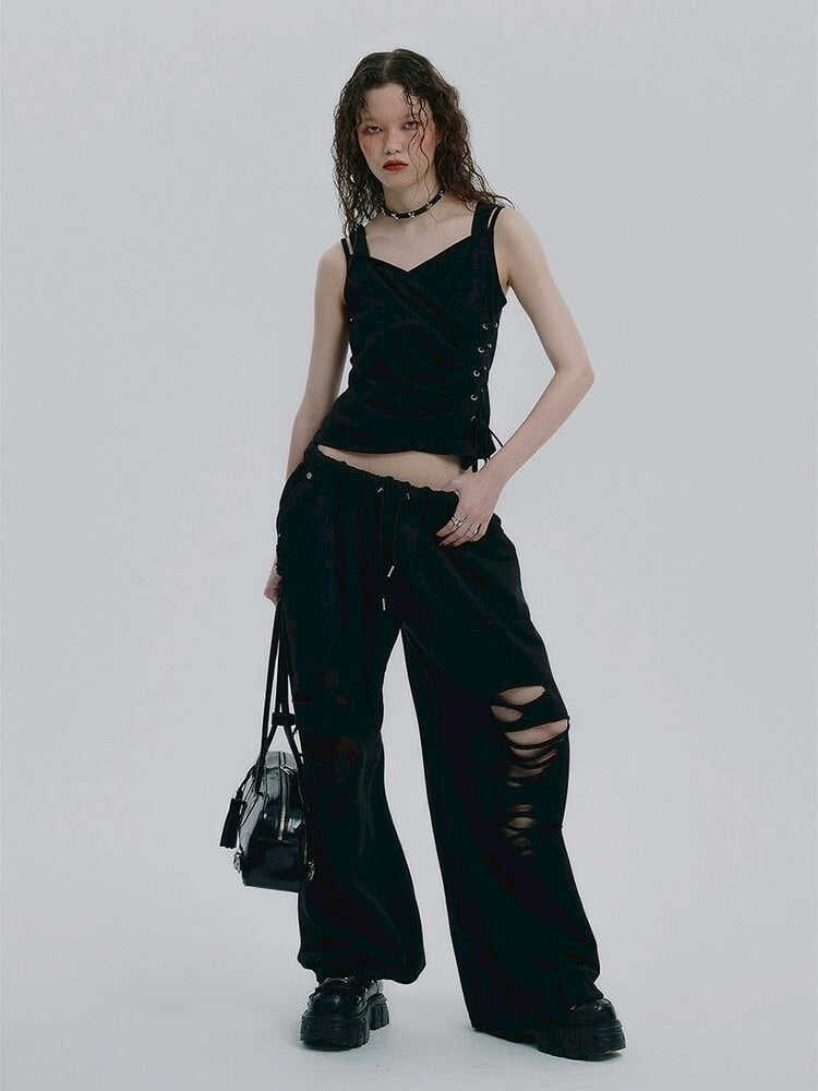 【NOT KNOWING】Eyelet Lace Up CAMI Hoodie / 【ノットノーイング】アイレットレースアップキャミパーカー