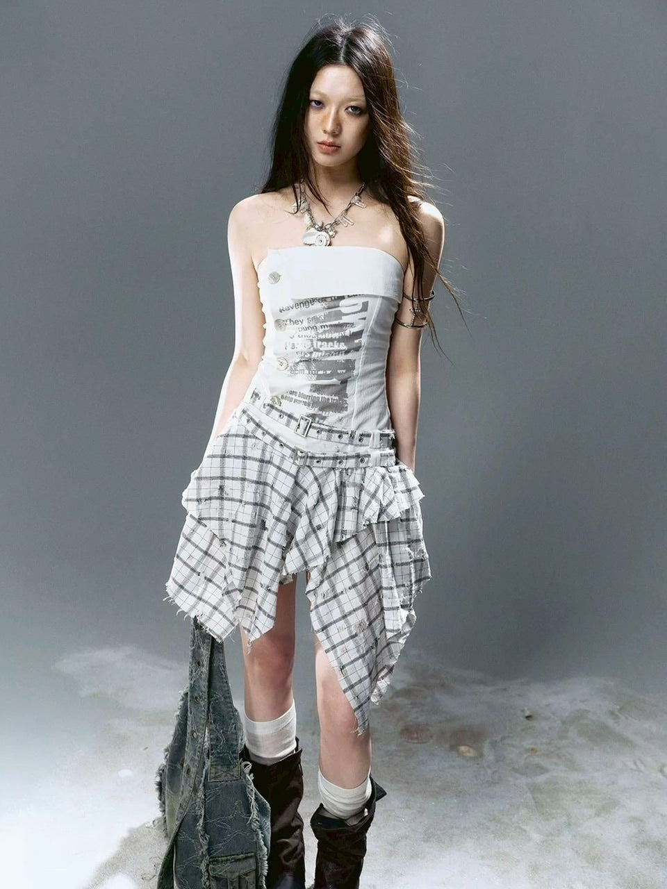 【Cest Nous】Plaid Bustier Dress / 【セヌー】グラフィックビスチェチェックワンピース