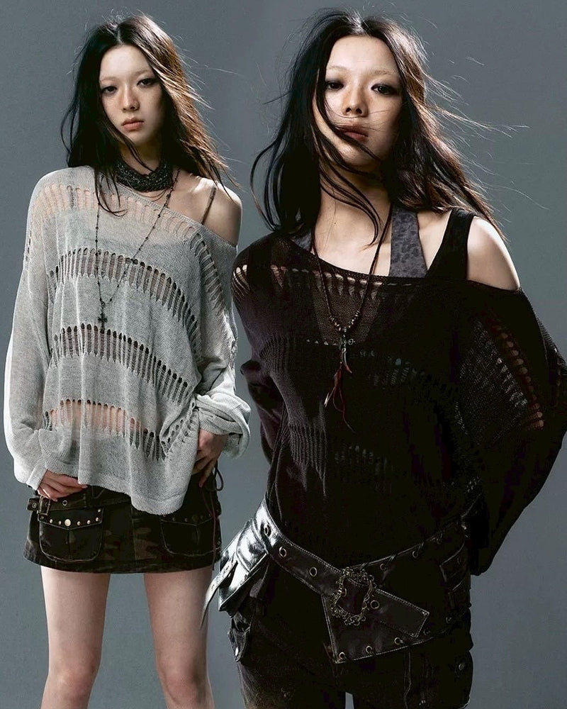 【Cest Nous】Knit Cover-Up / 【セヌー】シースルーボーダーサマーニット長袖Tシャツ
