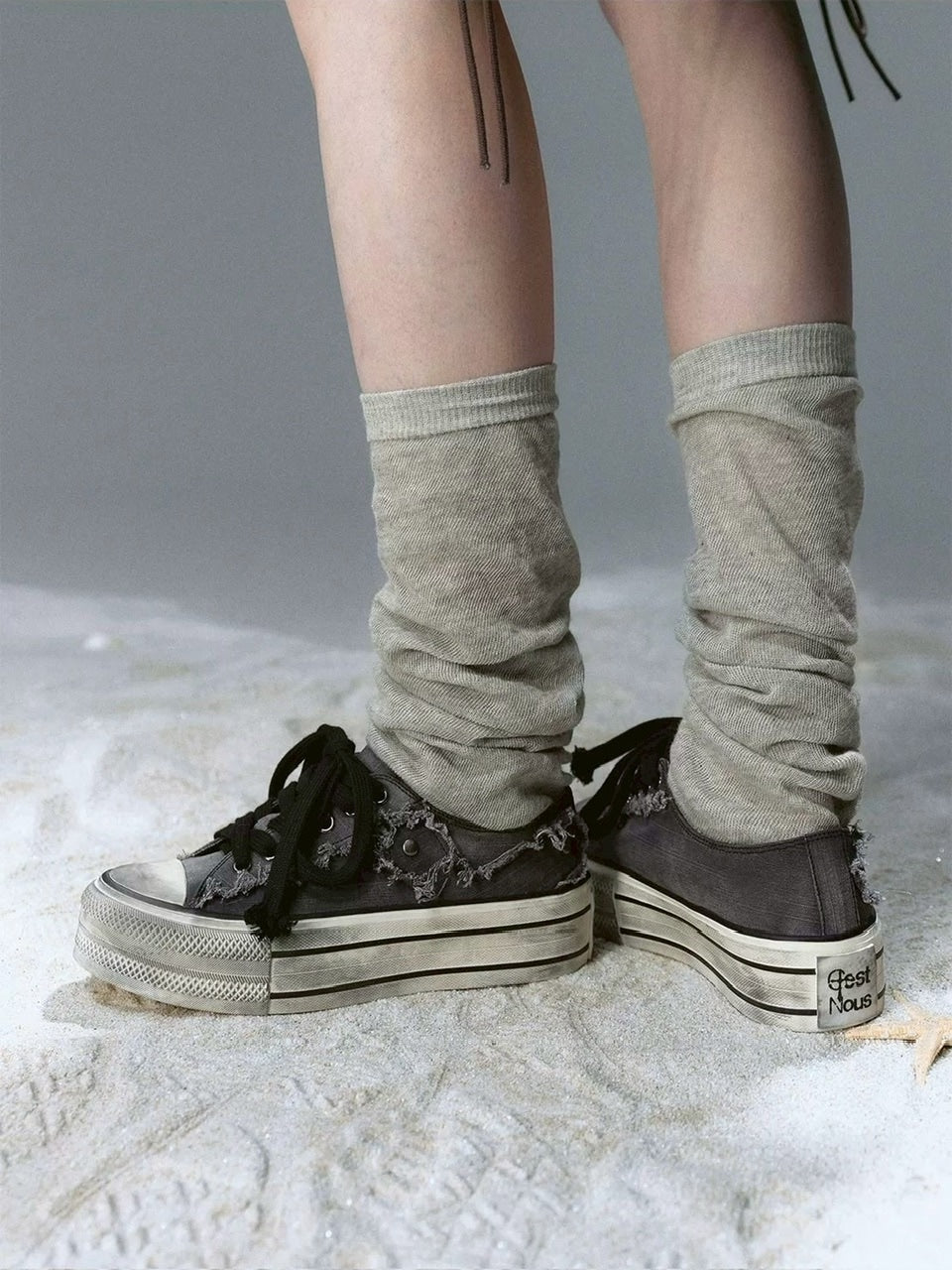 【Cest Nous】Distressed Canvas Sneakers / 【セヌー】ダーティーデニムキャンバス厚底スニーカー