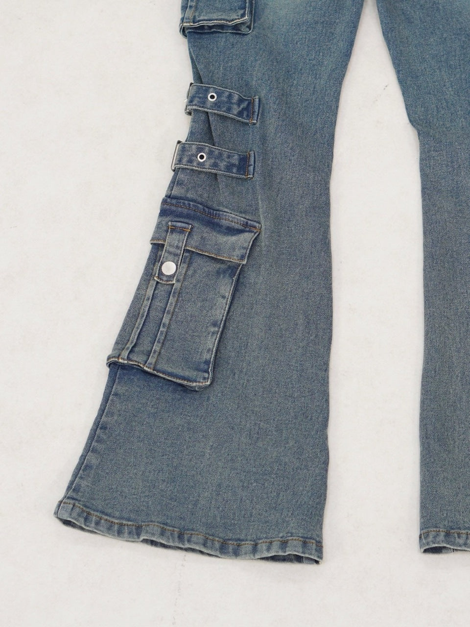 【NMTXU】flare cargo denim pants / 【エヌエムティーエックスユー】ウォッシュドフレアカーゴデニムパンツ