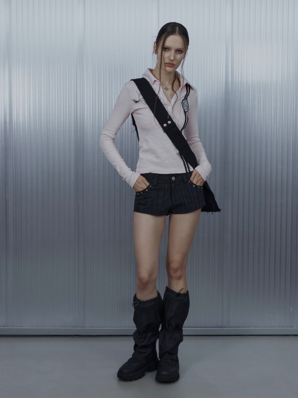 【SETUP‐EXE】STRIPED STUDDED SHORT PANTS / 【セットアップエグゼ】ストライプスタッヅショートパンツ