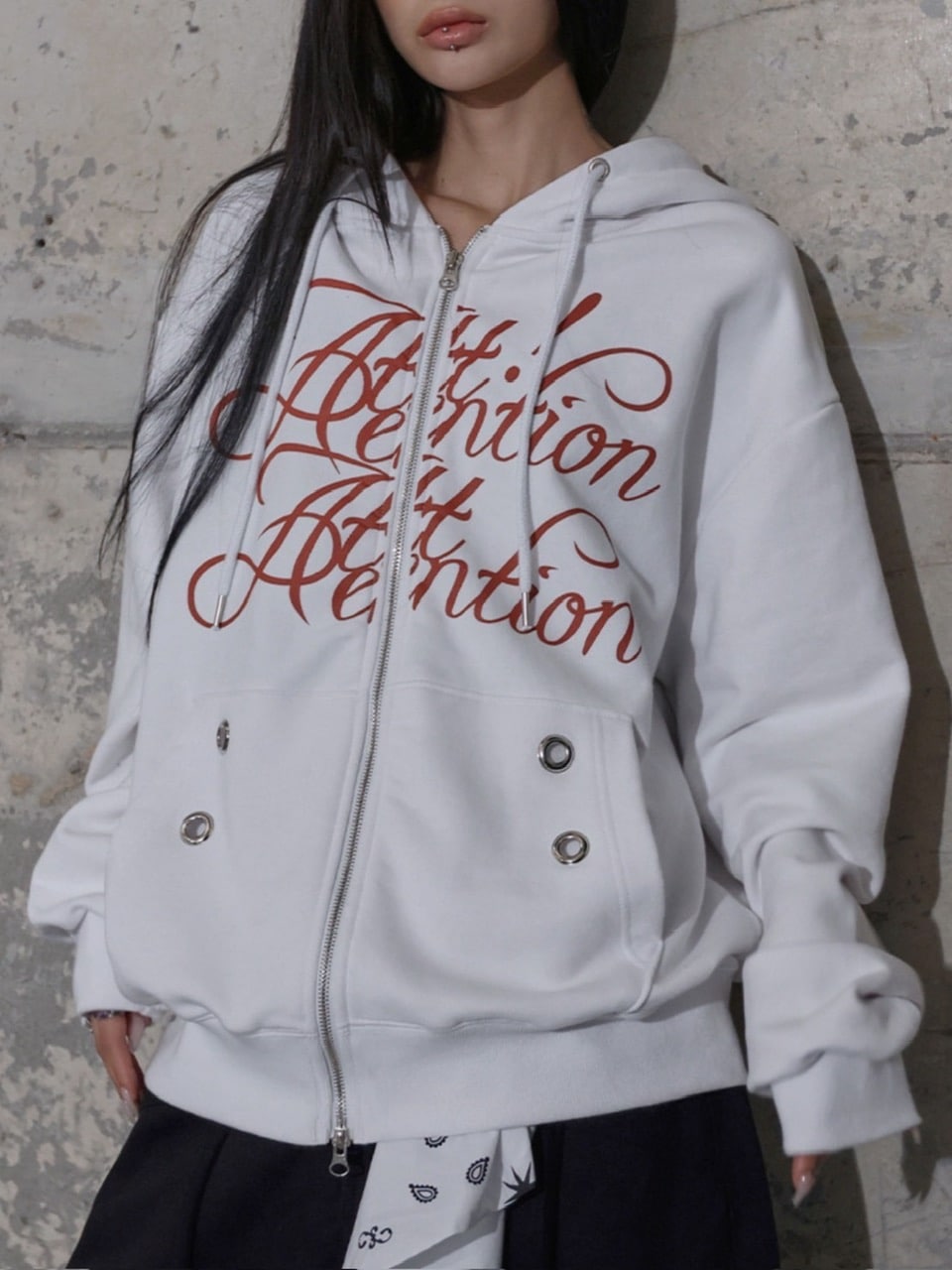 【FANCY CLUB】ATTENTION EYELET HOODED ZIP-UP / 【ファンシークラブ】アテンションアイレットジップアップパーカー