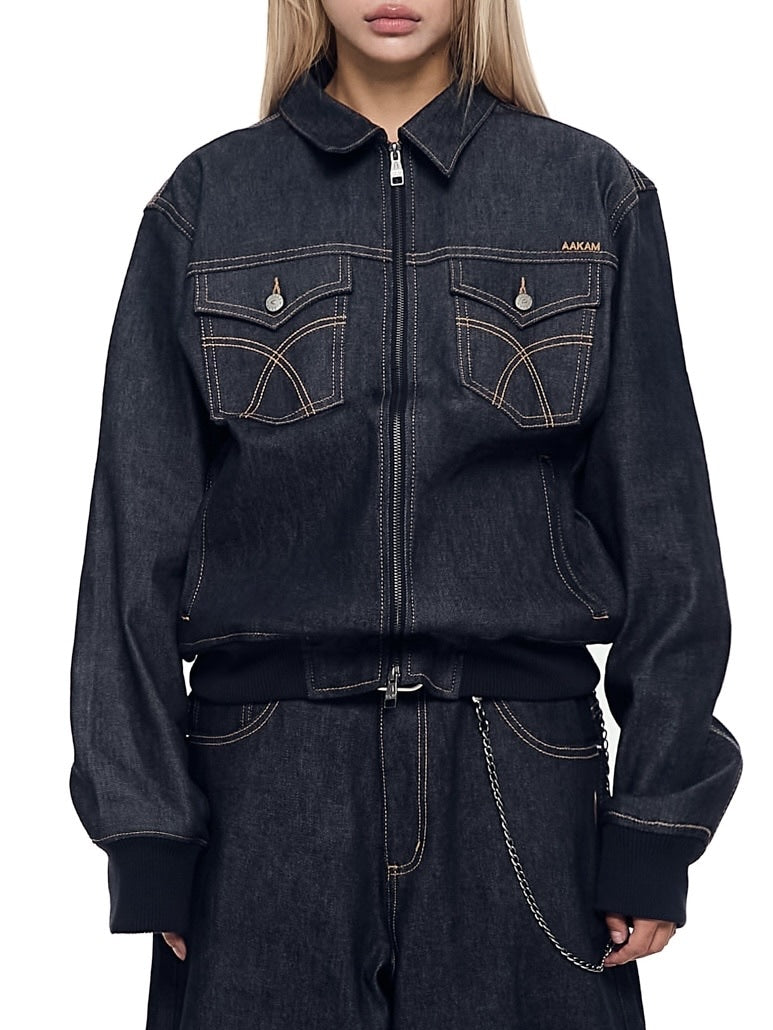 【AAKAM】Banding Denim Zip-Up Jacket