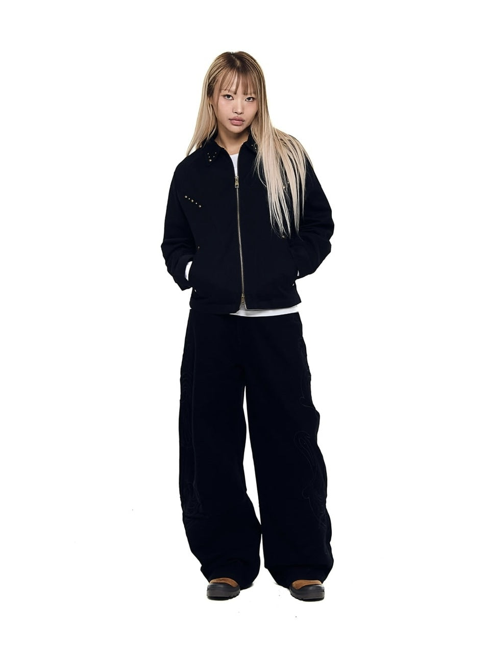 【AAKAM】Needlework Wave Cotton Pants