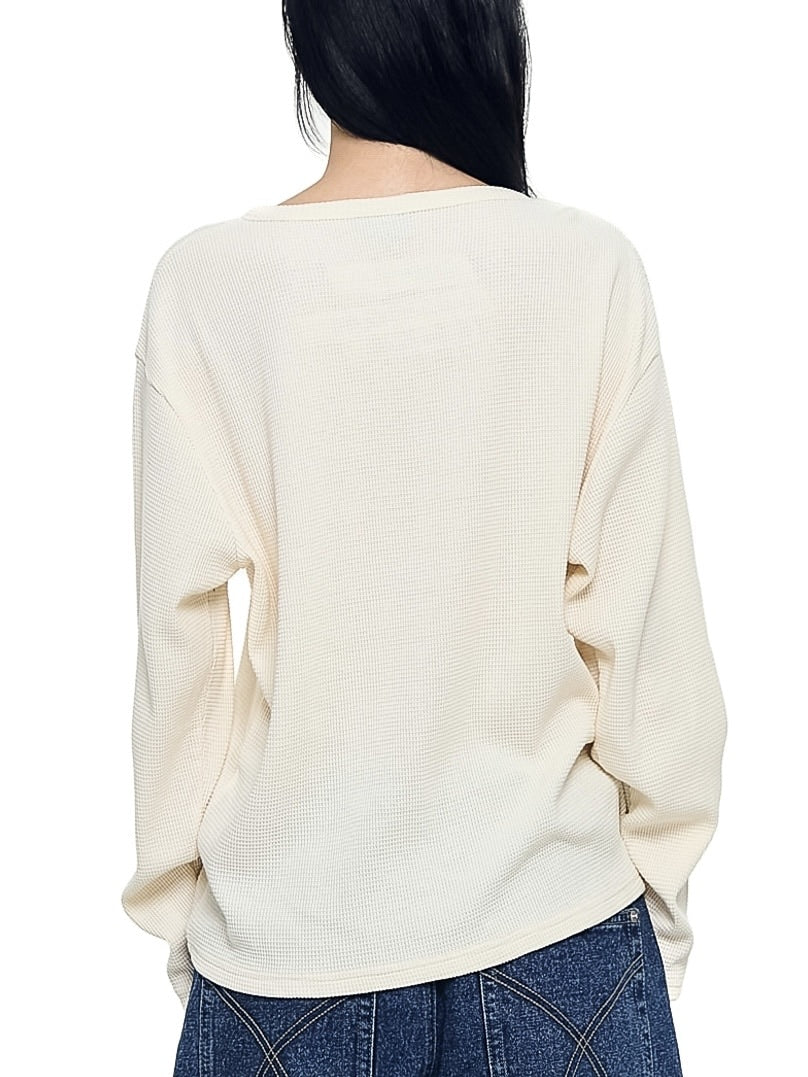 【AAKAM】Waffle Henry Neck Long Sleeve