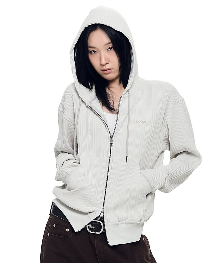 【AAKAM】Knitted Zip-Up Hoodie