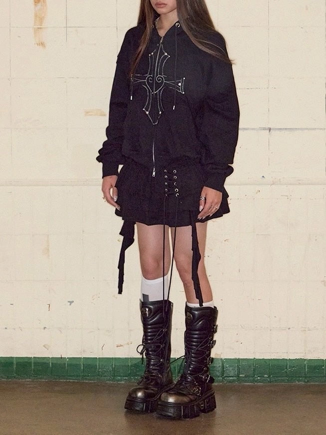 【NOT KNOWING】Gothic Cross Hood Zip Up / 【ノットノーイング】ゴシッククロスフードパーカー