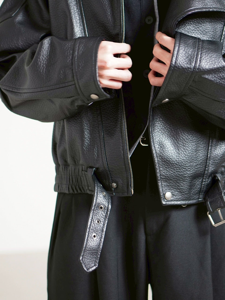 受注制【Chikashitsu +】high neck non-leather bomber jacket / 【チカシツプラス】ハイネックノンレザーボンバージャケット (2color)