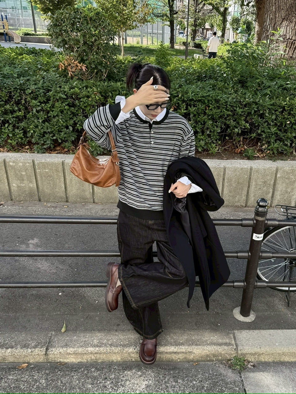 受注制【Chikashitsu +】cropped henry neck border knit / 【チカシツプラス】クロップドヘンリーネックボーダーニット (3color)