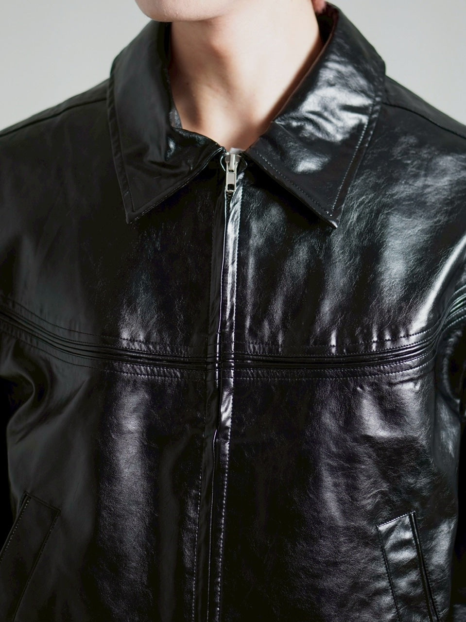 受注制【Chikashitsu +】round stitch non-leather jacket / 【チカシツプラス】ラウンドステッチノンレザージャケット (2color)