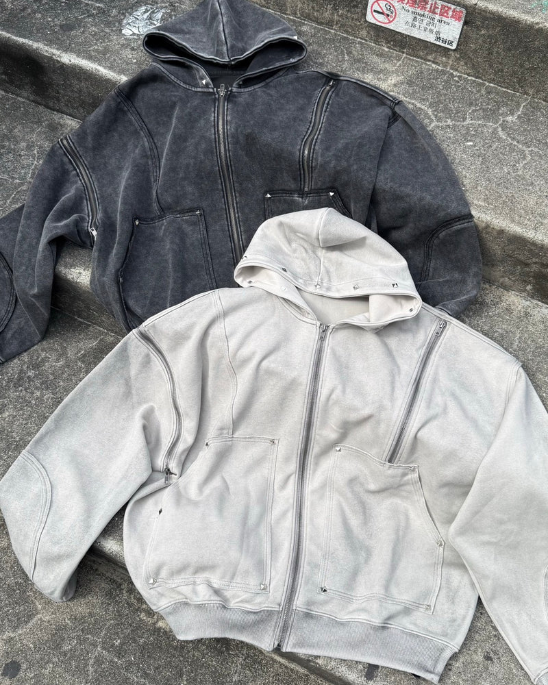 【Never mind the XU】studs washing zip up hoodie / 【ネバーマインドザエックスユー】スタッズウォッシングジップパーカー