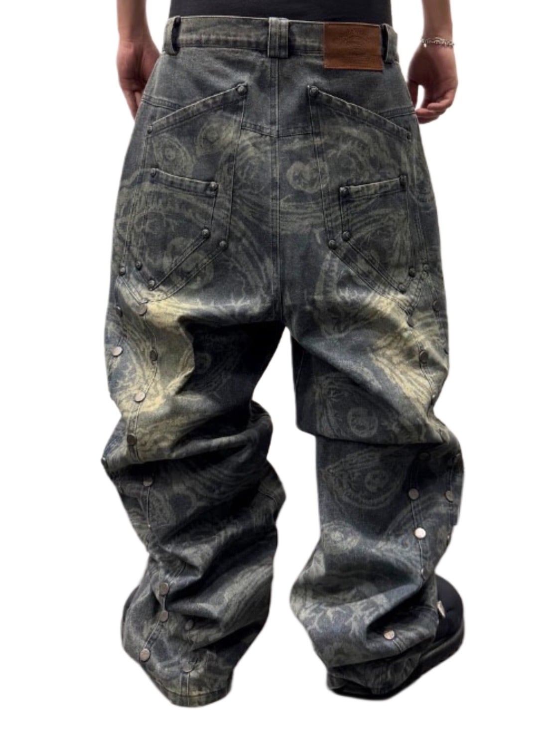 【Thought We Friends】Eyethought 2.0 Distressed Baggy Denims with Embroidery & Studs