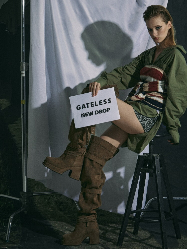 【GATELESS】BELT BUCKLE LOOSE LONG BOOTS / 【ゲートレス】ベルトバックルルーズロングブーツ