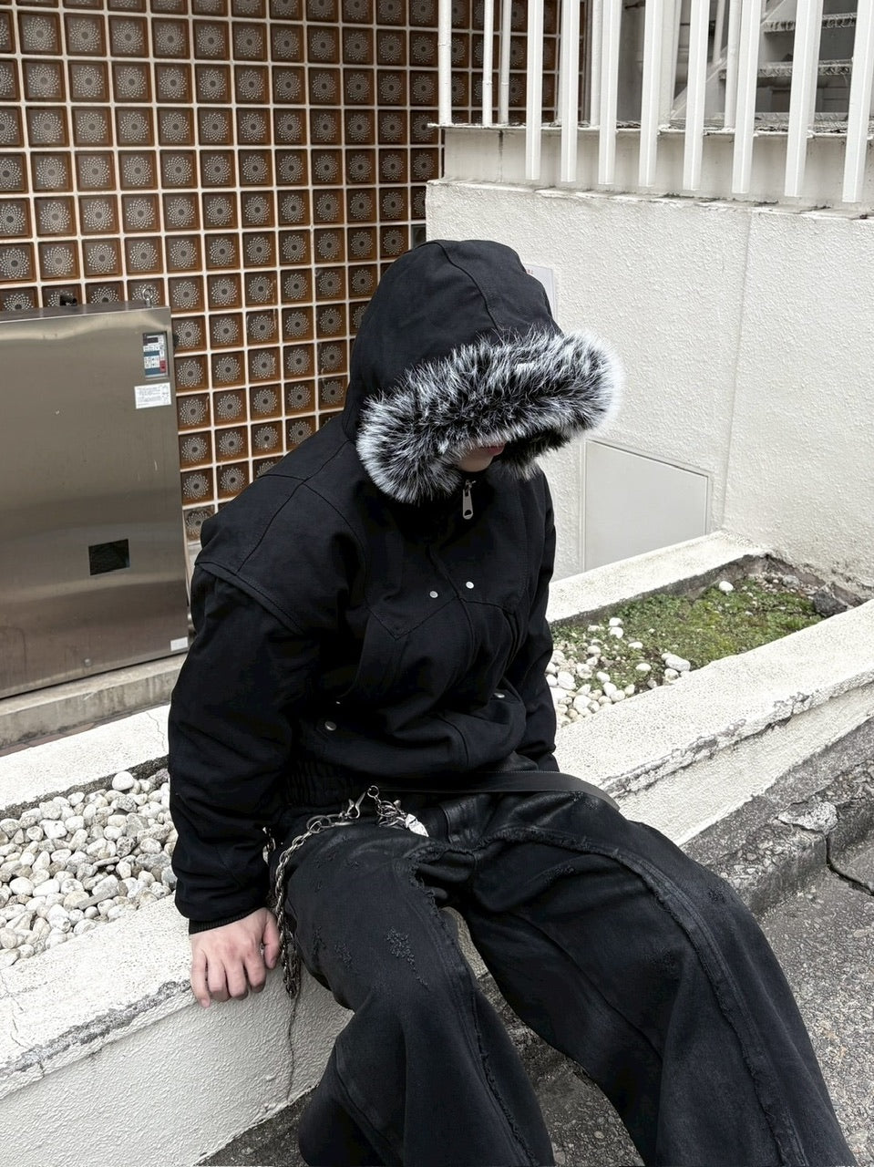 【youll】cropped fur hooded blouson