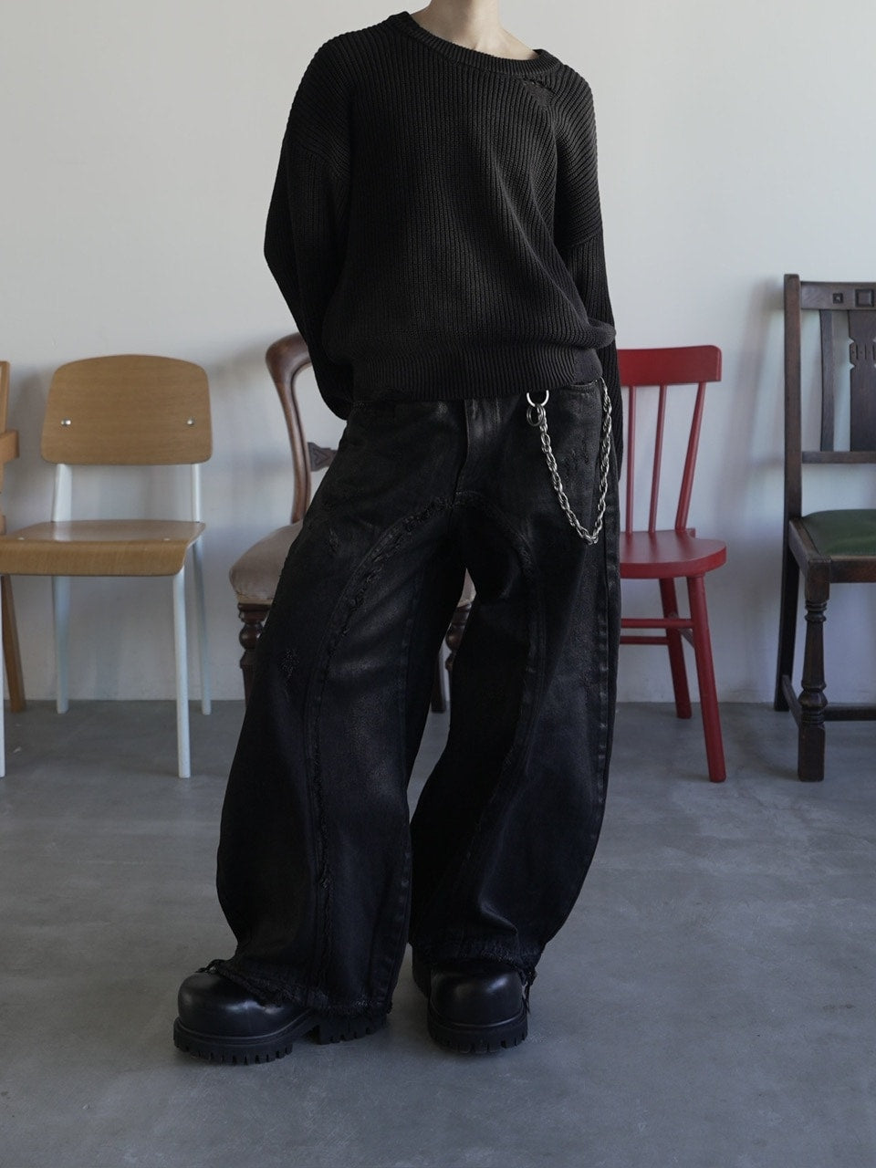 【CHIKASHITSU PLUS HIGH】Washed coating denim pants