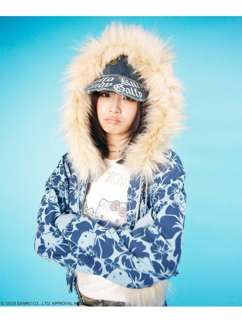 【GALFY×KITTY】鬼ギャルパーカー / 【ガルフィー×キティー】総柄猫耳ファー付きジップアップパーカー