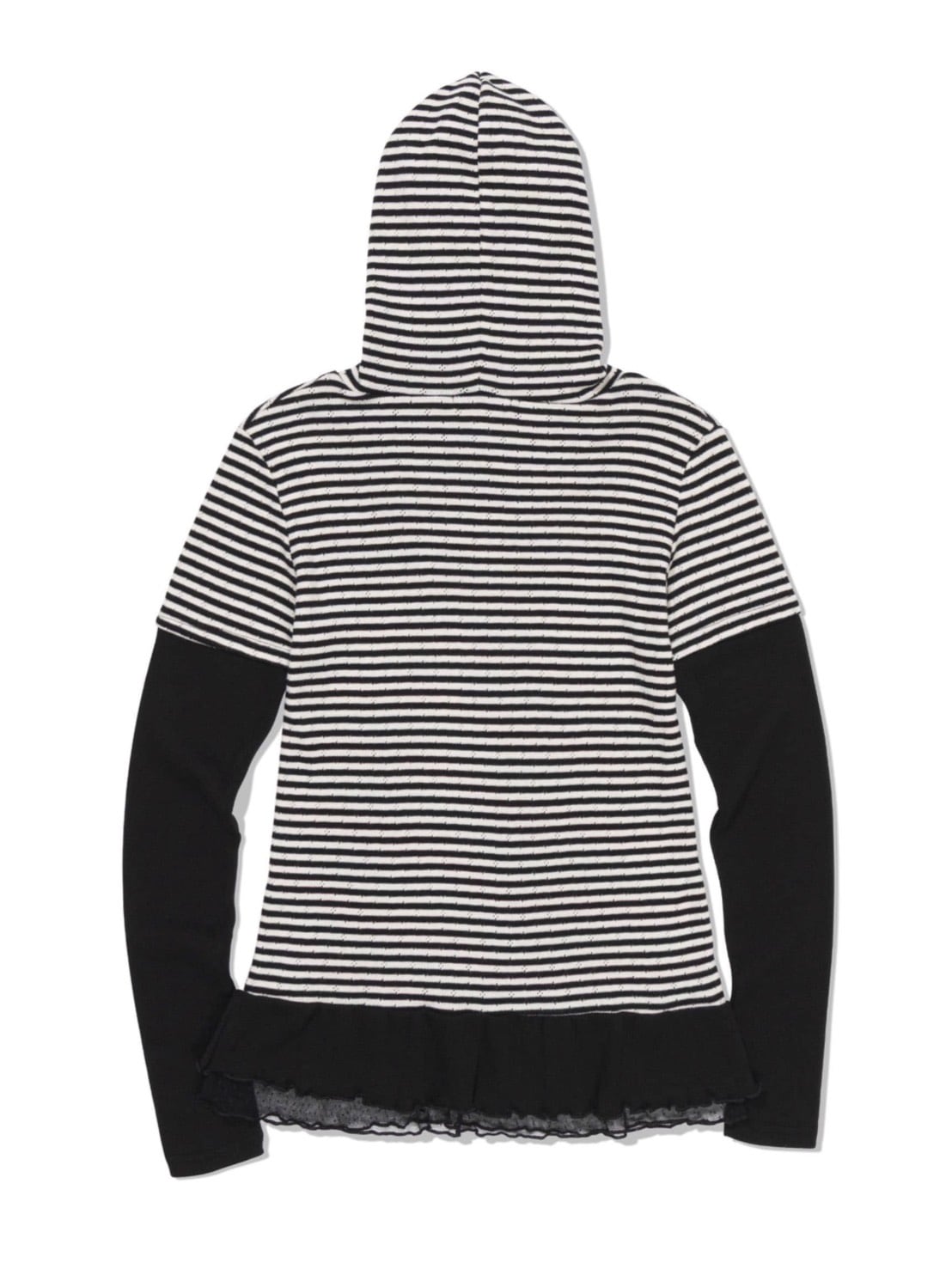 12/21 20:00 発売【Uglyshadow】STRIPE SHIRRING LAYERED HOODIE