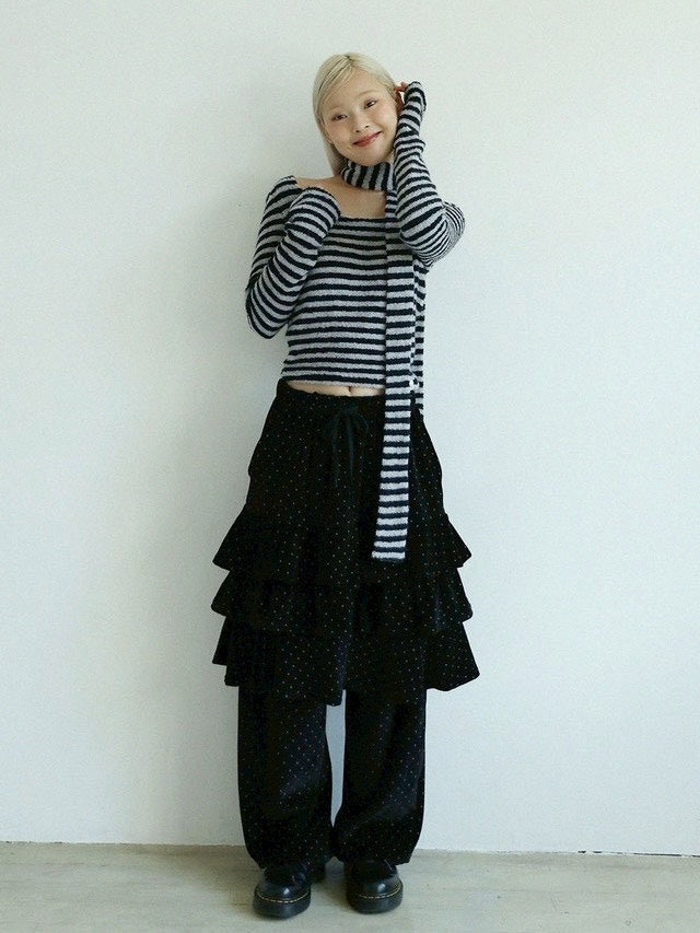 12/21 20:00 発売【Uglyshadow】DOT VELVET CANCAN MIDI SKIRT PANTS