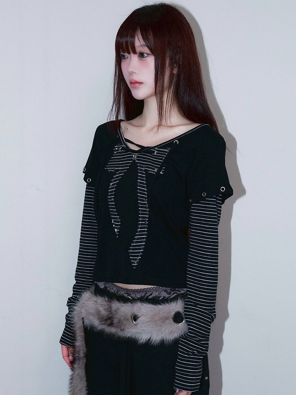 1/2 20:00発売【CHERRYQUIRI】punky bow layered tee