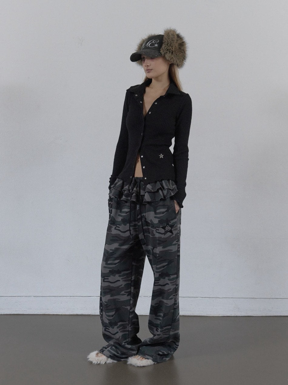 【SETUP‐EXE】FRILL EYELET SWEATPANTS / 【セットアップエグゼ】フリルアイレットサイドラインスウェットパンツ