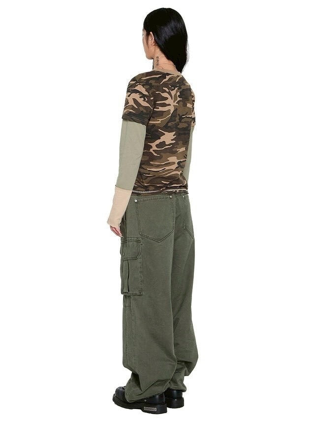【AAKAM】Camouflage layered Long Sleeve