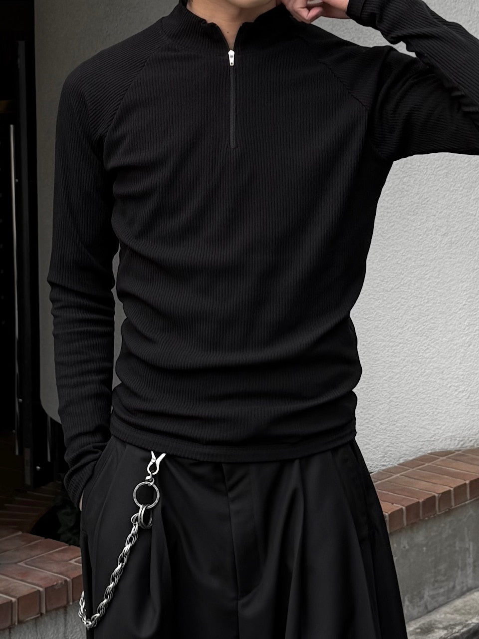 大阪店WEB限定受注制【Chikashitsu＋】mockneck zip long sleeve / 【チカシツプラス】モックネックジップ長袖Tシャツ (3color)