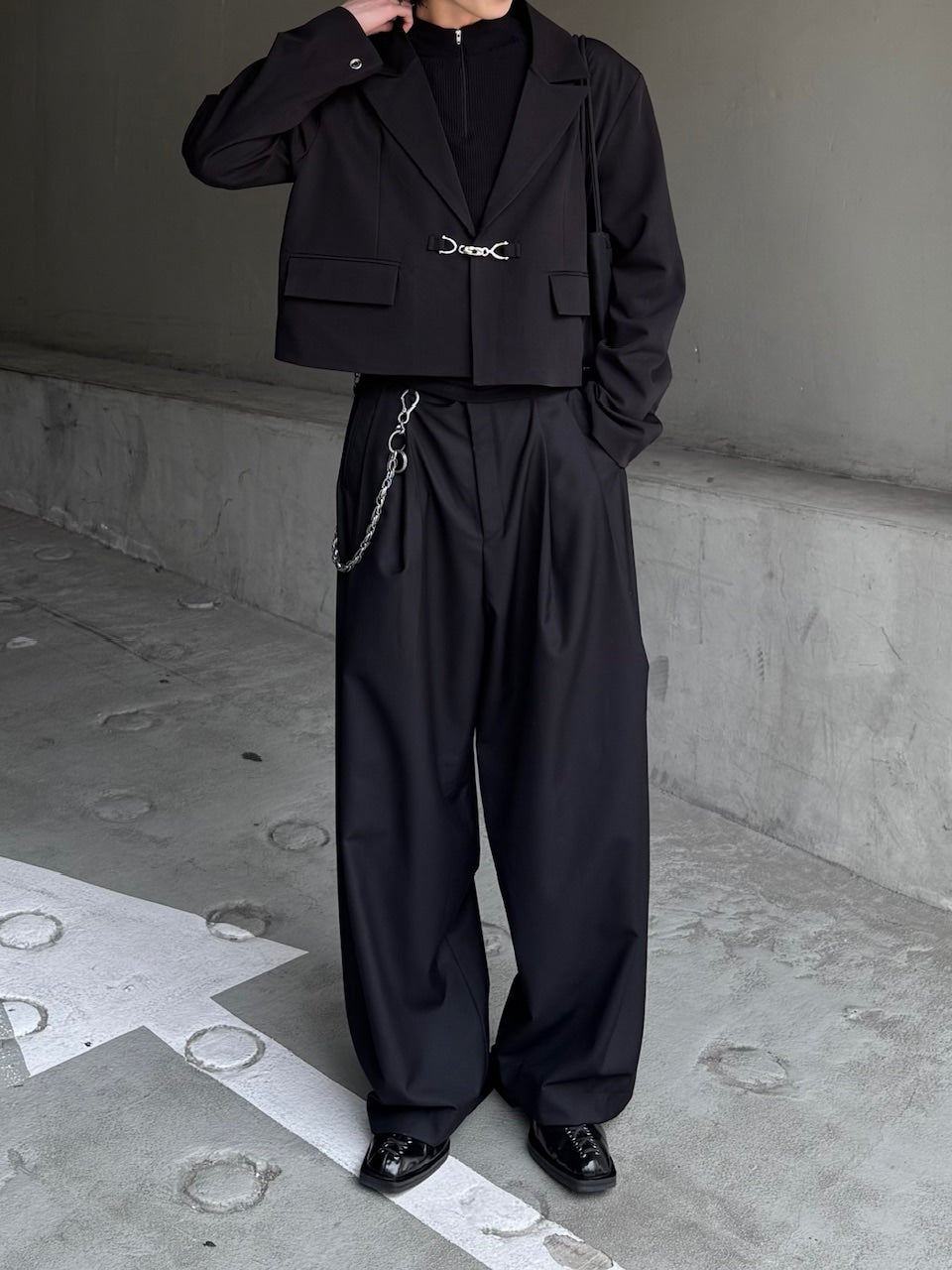 大阪店WEB限定受注制【Chikashitsu＋】mettal buckle cropped jacket / 【チカシツプラス】メタルバックルクロップジャケット