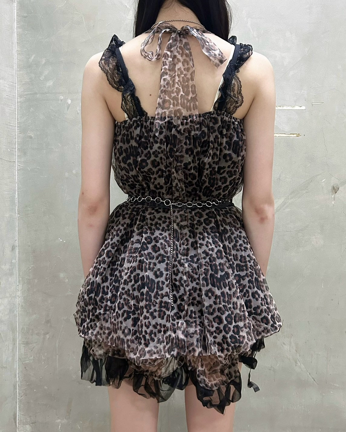 国際配送【BABY09】leopard ribbon tulle dress