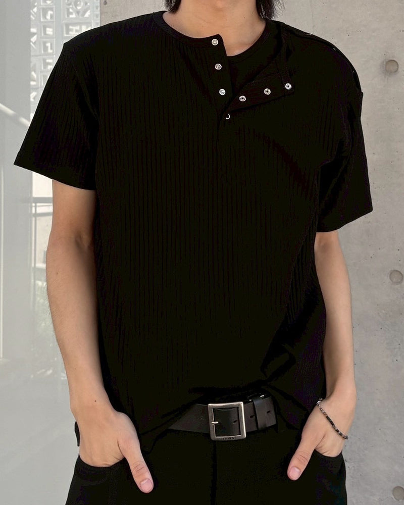 受注制【nmtc+】Shoulder Henley Eyelet Tee (3color)