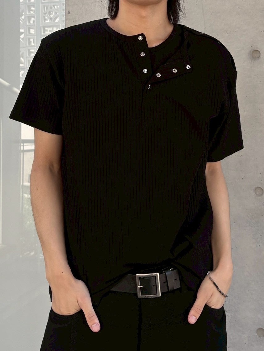 受注制【nmtc+】Shoulder Henley Eyelet Tee (3color)