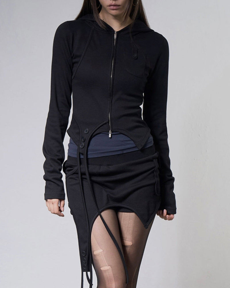 【FANCY CLUB】OVERLAY CROP HOODED ZIP-UP