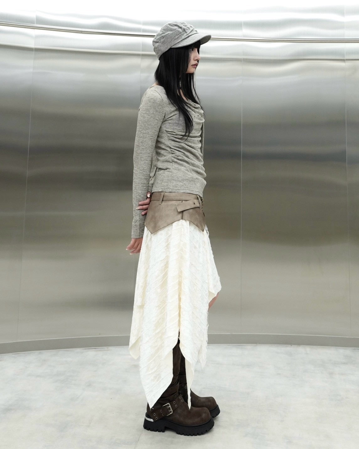 受注制【Never mind the XU】Draped ruched tie set top (4color)