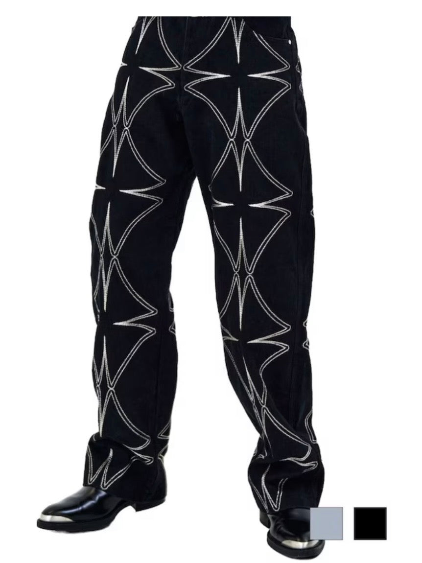 【E RIN AI E】METTALIC FOUR LEAF CLOVER DENIM PANTS